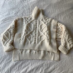 Aknvas Cream Cable Knit Turtleneck Sweater